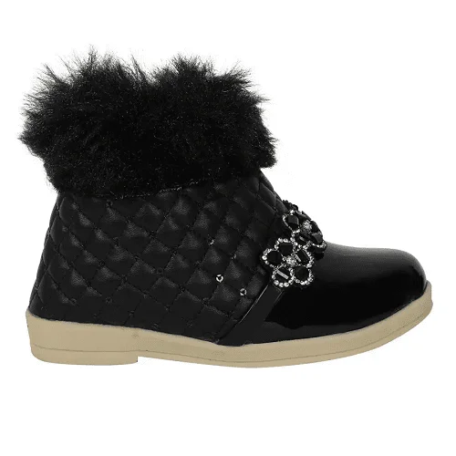 Casual Fur Boot for Girl Kids Black color