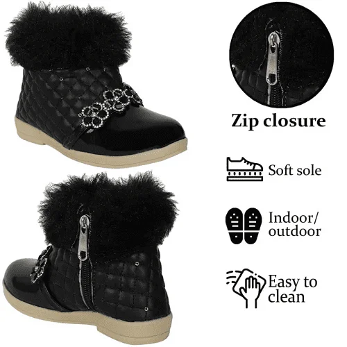 Casual Fur Boot for Girl Kids Black color
