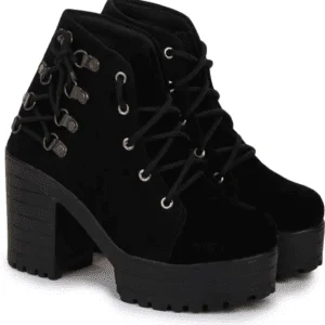 Side Laces Design Ankle Length Boots for Women and Girls Black Colour