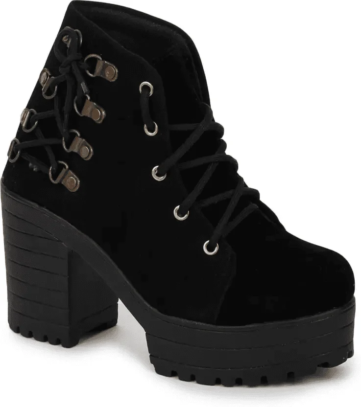 Side Laces Design Ankle Length Boots for Women and Girls Black Colour